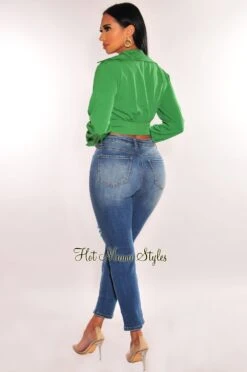 Dark Denim High Waist Ripped Knee Relaxed Skinny Jeans -Miamis Style Shop dark denim high waist ripped knee relaxed skinny jeans hot miami styles 190349