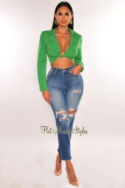 Dark Denim High Waist Ripped Knee Relaxed Skinny Jeans