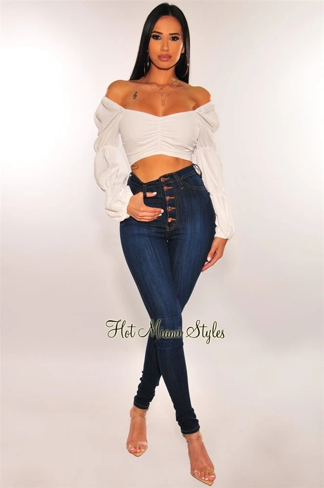 Dark Denim Rose Gold Button Up High Waist Skinny Jeans 1 Dark Denim Rose Gold Button Up High Waist Skinny Jeans