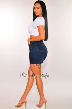 Dark Denim Rose Gold Button Up Skirt -Miamis Style Shop dark denim rose gold button up skirt hot miami styles 542957
