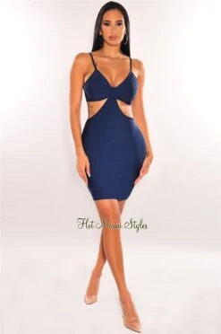 Deep Blue Bandage Spaghetti Straps Knotted Cut Out Mini Dress -Miamis Style Shop deep blue bandage spaghetti straps knotted cut out mini dress hot miami styles 122217