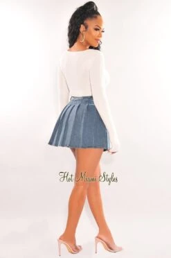 Denim Pleated High Waist Tennis Skort -Miamis Style Shop denim pleated high waist tennis skort hot miami styles 517421