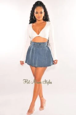 Denim Pleated High Waist Tennis Skort -Miamis Style Shop denim pleated high waist tennis skort hot miami styles 715825