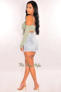 Dusty Sage Double Straps Off Shoulder Ruched Crop Top 7 Dusty Sage Double Straps Off Shoulder Ruched Crop Top -Miamis Style Shop dusty sage double straps off shoulder ruched crop top hot miami styles 449851