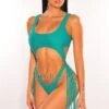 Emerald Cut Out O-Ring Fringe Ultra High Cut Swimsuit + Headband