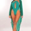 Emerald Mesh Long Sleeve High Low Cut Cover Up