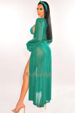 Emerald Mesh Long Sleeves Belted Maxi Cover Up 5 Emerald Mesh Long Sleeves Belted Maxi Cover Up -Miamis Style Shop emerald mesh long sleeves belted maxi cover up hot miami styles 520998