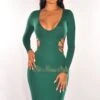 Emerald V Neck Long Sleeve Strappy Open Back Dress