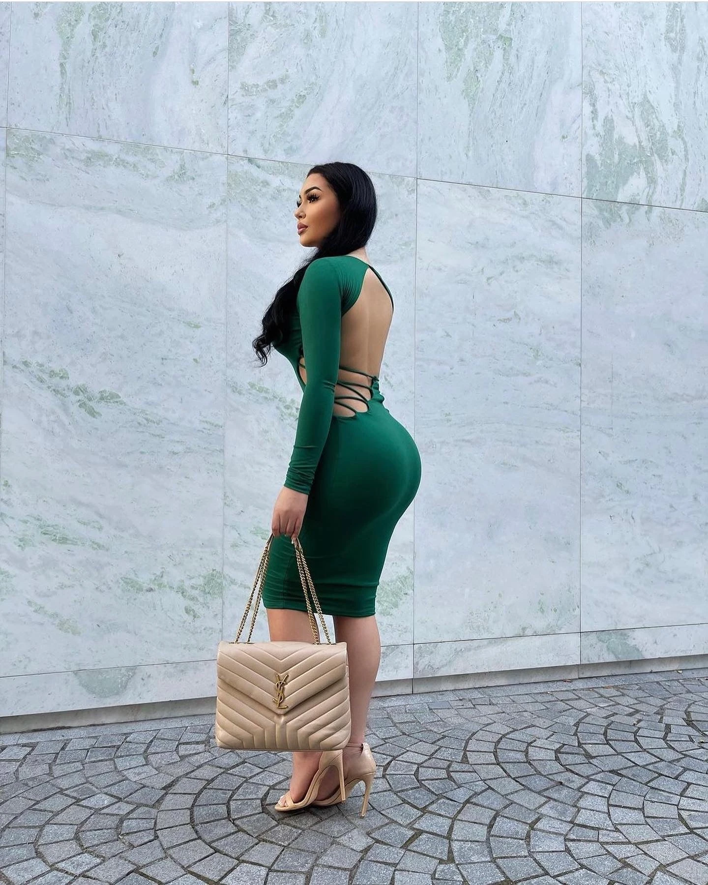 Emerald V Neck Long Sleeve Strappy Open Back Dress 5 Emerald V Neck Long Sleeve Strappy Open Back Dress - Image 5