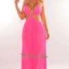Fuchsia Halter Mesh O-Ring Cut Out Maxi Dress