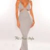 Gray V Neck Spaghetti Straps Cut Out Maxi Dress