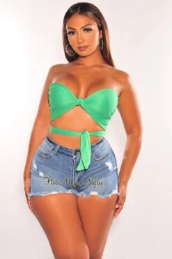 Green Double Lined Multiwear Bandeau Tie Up Crop Top 8 Green Double Lined Multiwear Bandeau Tie Up Crop Top -Miamis Style Shop green double lined multiwear bandeau tie up crop top hot miami styles 724301