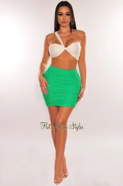 Green High Waist Ruched Cover Up Skirt 6 Green High Waist Ruched Cover Up Skirt -Miamis Style Shop green high waist ruched cover up skirt hot miami styles 355143
