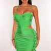 Green Silky Bustier Cut Out Lace Up Mini Dress