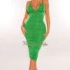 Green V Neck Spaghetti Straps Ruched Dress