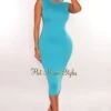 HMS Essential: Aqua Sleeveless Round Neck Midi Dress