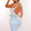 HMS Essential: Baby Blue Sleeveless Round Neck Scoop Back Mini Dress