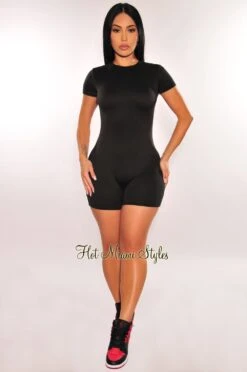 HMS Essential: Black Perfect Fit Double Lined Short Sleeve Romper 6 HMS Essential: Black Perfect Fit Double Lined Short Sleeve Romper -Miamis Style Shop hms essential black perfect fit double lined short sleeve romper hot miami styles 320734