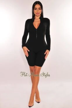 HMS Essential: Black Ribbed Knit Zipper Long Sleeves Romper 6 HMS Essential: Black Ribbed Knit Zipper Long Sleeves Romper -Miamis Style Shop hms essential black ribbed knit zipper long sleeves romper hot miami styles 855477