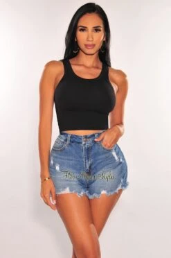 HMS ESSENTIAL: Black Ribbed Seamless Sleeveless Crop Top