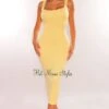 HMS Essential: Canary Yellow Square Neck Sleeveless Perfect Fit Midi Dress