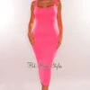 HMS Essential: Neon Pink Square Neck Sleeveless Perfect Fit Midi Dress