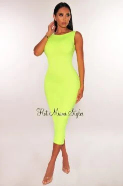 HMS Essential: Neon Yellow Sleeveless Round Neck Midi Dress