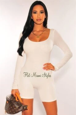 HMS Essential: Off White Round Neck Perfect Fit Double Lined Long Sleeve Romper