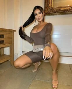 HMS Essential: Toffee Round Neck Perfect Fit Double Lined Long Sleeve Romper -Miamis Style Shop hms essential toffee round neck perfect fit double lined long sleeve romper hot miami styles 315141