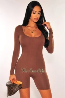 HMS Essential: Toffee Round Neck Perfect Fit Double Lined Long Sleeve Romper