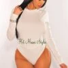 HMS Essential: White Long Sleeves Relaxed Fit T Shirt Bodysuit