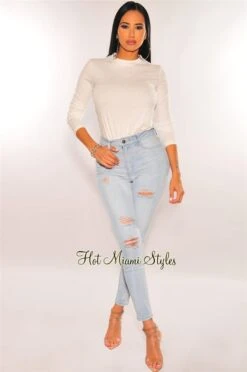 HMS Essential: White Long Sleeves Relaxed Fit T Shirt Bodysuit -Miamis Style Shop hms essential white long sleeves relaxed fit t shirt bodysuit hot miami styles 517784
