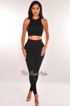 HMS ESSENTIALS: Black Ribbed Waist Snatch Leggings