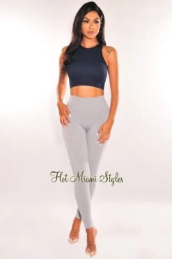HMS ESSENTIALS: Light Gray Ribbed Waist Snatch Leggings