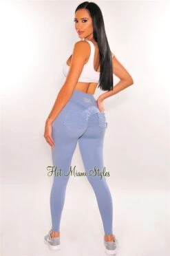 HMS Fit: Dusty Blue Scrunch Pockets Butt Lifting High Waist Leggings