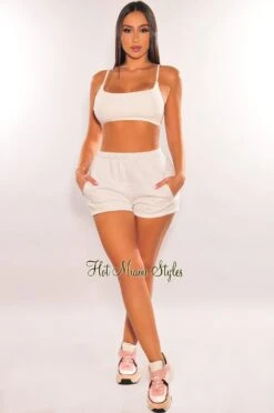 HMS Lounge: Light Gray High Waist Sweat Shorts -Miamis Style Shop hms lounge light gray high waist sweat shorts hot miami styles 344904
