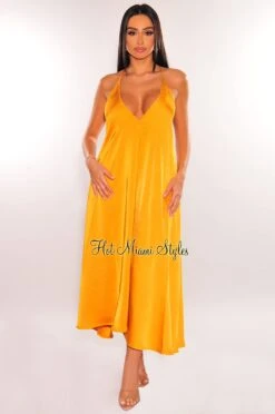 Honey Gold V Cut Spaghetti Straps Maxi Dress -Miamis Style Shop honey gold v cut spaghetti straps maxi dress hot miami styles 223151