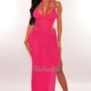 Hot Pink Crochet Halter Spaghetti Straps Cut Out Slit Cover Up Dress