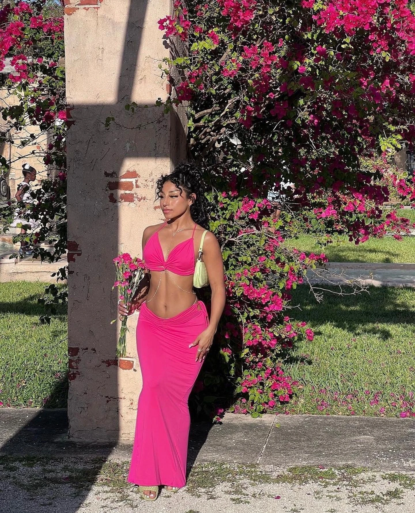 Hot Pink Cut Out Knotted Midi Skirt Two Piece Set 3 Hot Pink Cut Out Knotted Midi Skirt Two Piece Set - Image 3