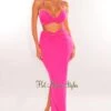 Hot Pink Cut Out Knotted Midi Skirt Two Piece Set