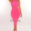 Hot Pink Halter Mesh Cut Out Bandage Dress
