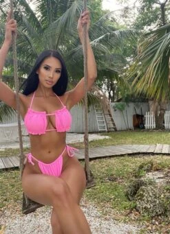 Hot Pink Ruched Bust Frill Padded Bandeau Bikini 5 Hot Pink Ruched Bust Frill Padded Bandeau Bikini -Miamis Style Shop hot pink ruched bust frill padded bandeau bikini hot miami styles 676731