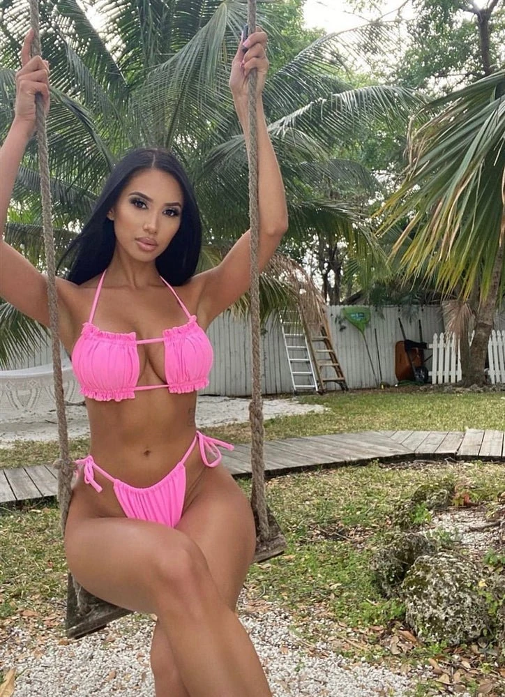 Hot Pink Ruched Bust Frill Padded Bandeau Bikini 3 Hot Pink Ruched Bust Frill Padded Bandeau Bikini - Image 3