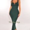Hunter Green Sleeveless Gold Ring Cut Out Ruched Back Dress