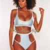 Iced Blue Glistening High Waist Cut Out Bikini