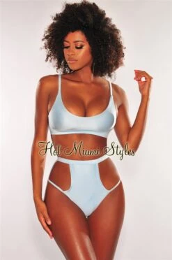 Iced Blue Glistening High Waist Cut Out Bikini