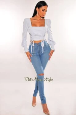 Iced Blue Squared Neck Drawstring Tie Up Crop Top 6 Iced Blue Squared Neck Drawstring Tie Up Crop Top -Miamis Style Shop iced blue squared neck drawstring tie up crop top hot miami styles 476333