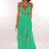 Kelly Green Ring Cut Out Crisscross Back Double Slit Maxi Dress