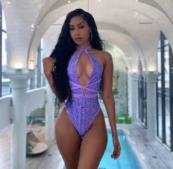 Lavender Iridescent Rhinestones Halter Multi Wear Swimsuit -Miamis Style Shop lavender iridescent rhinestones halter multi wear swimsuit hot miami styles 320343