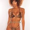 Rehab Leopard Print Gold Chain Padded High Cut Thong Bikini